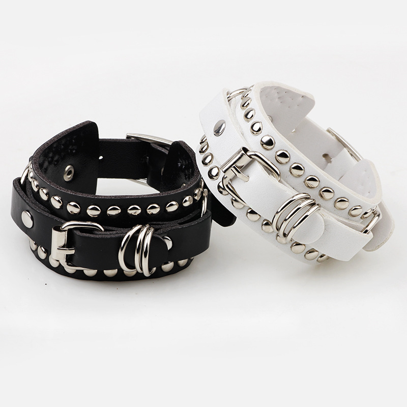Women'S Emo Accessories - Goth Siyah Deri Bileklik Bilezik Manşet